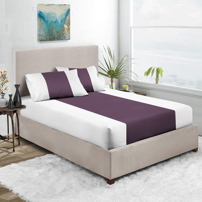 plum with White Contrast Fitted Bed Sheet