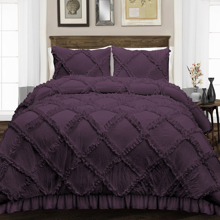 Plum Diamond Ruffled Duvet Cover