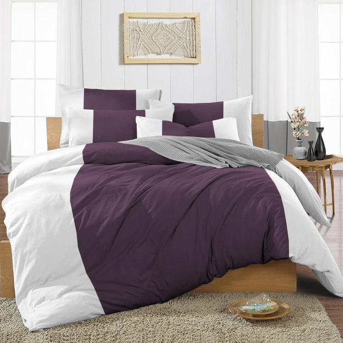 Plum Contrast Colour Bar Duvet Cover