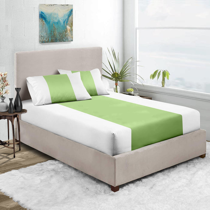 Sage with White Contrast Fitted Bed Sheet