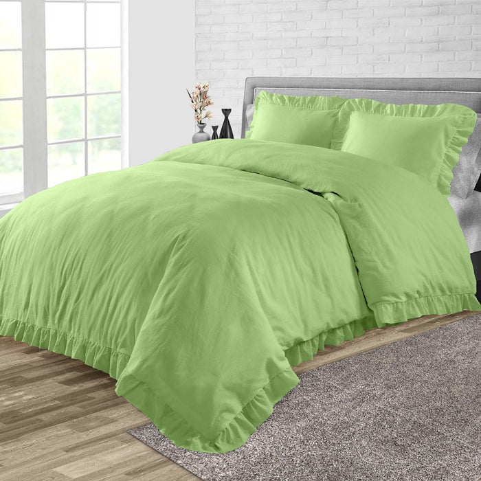 Sage Trimmed Ruffled Duvet Cover