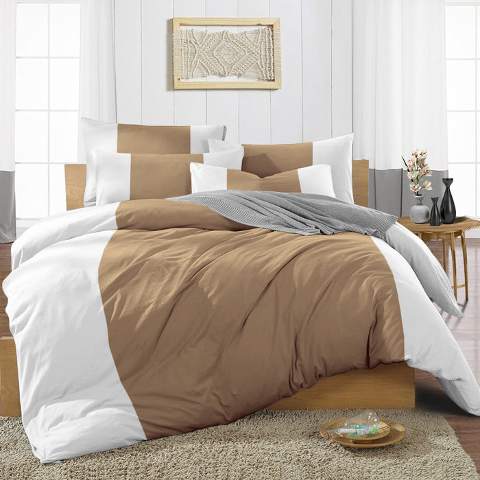 Taupe Contrast Colour Bar Duvet Cover