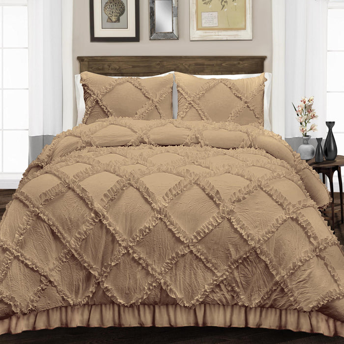 Taupe Diamond Ruffled Duvet Cover