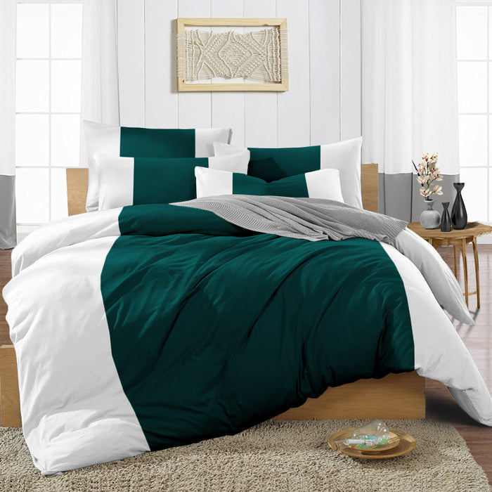 Teal Contrast Colour Bar Duvet Cover