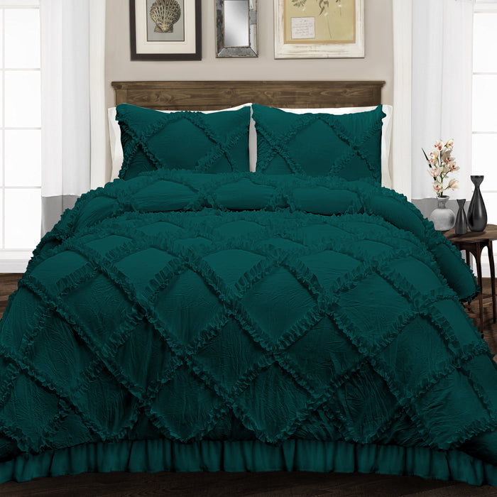 Teal Diamond Ruffled Duvet Cover