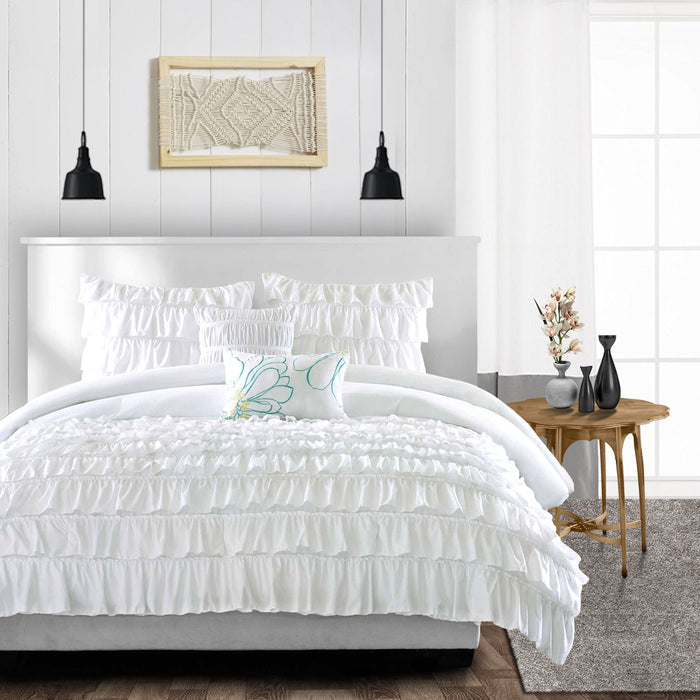 White Multi Ruffled Duvet Cover
