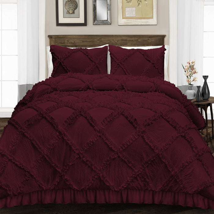 Wine Diamond Ruffled Duvet Cover