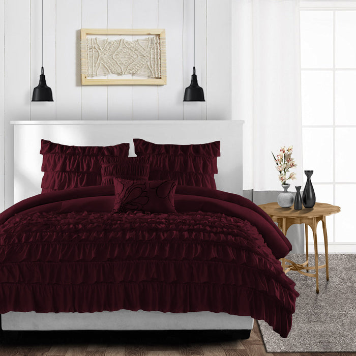 Wine Multi Ruffled Duvet Cover