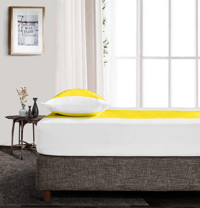 Yellow with White Contrast Fitted Bed Sheet