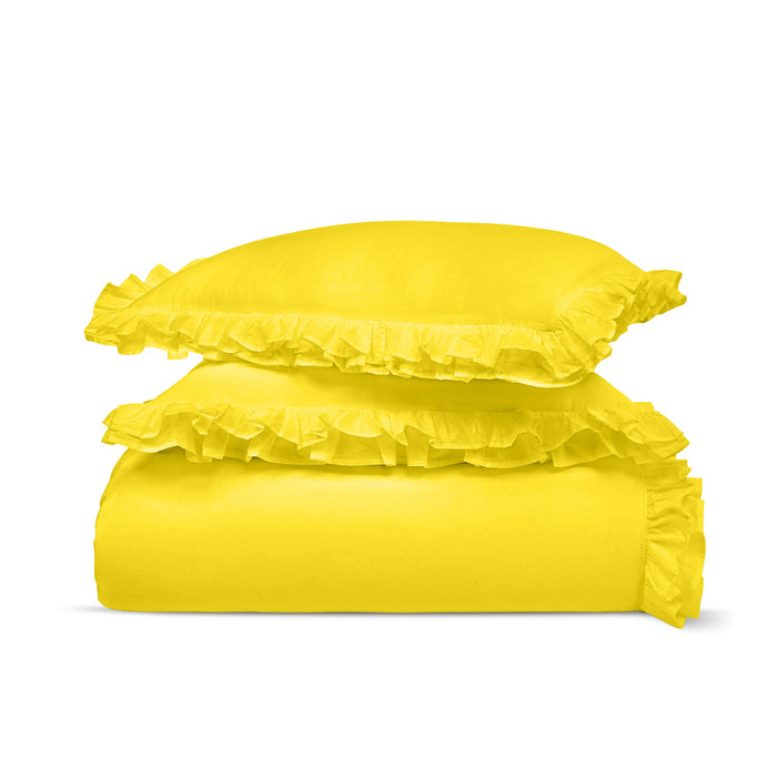 Yellow Trimmed Ruffled Duvet Cover