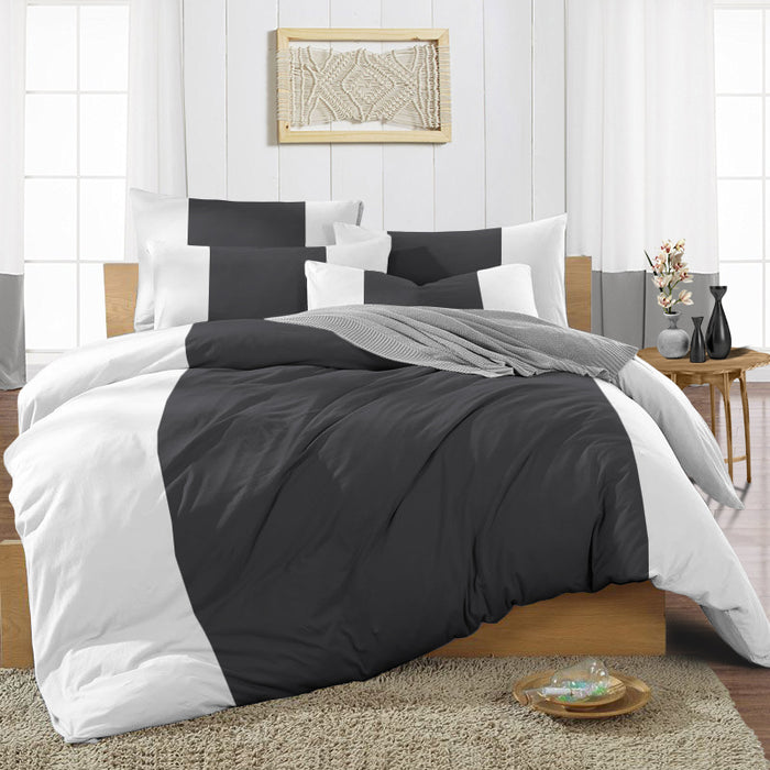 Dark Grey Contrast Colour Bar Duvet Cover