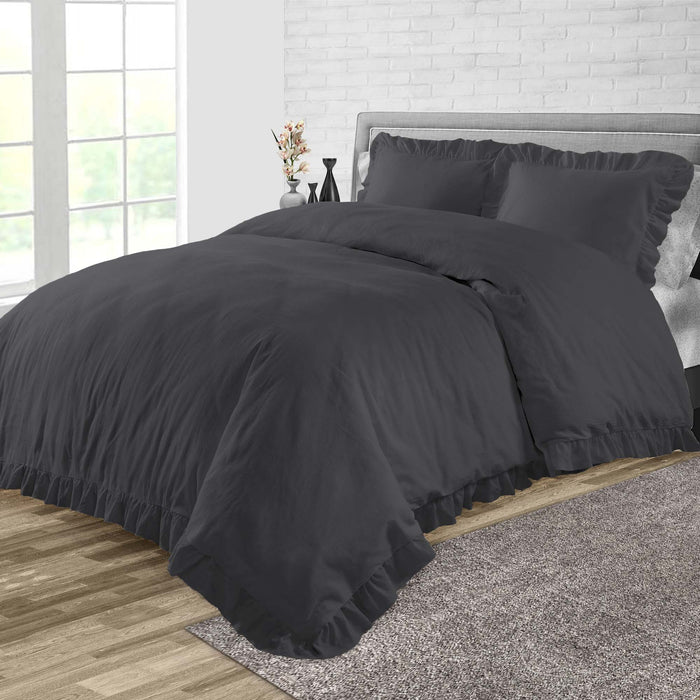 Dark Grey Trimmed Ruffled Duvet Cover