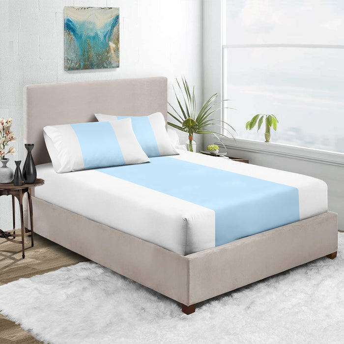 Light Blue with White Contrast Fitted Bed Sheet