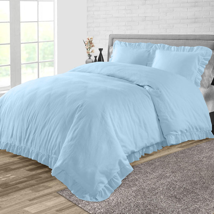 Light Blue Trimmed Ruffled Duvet Cover