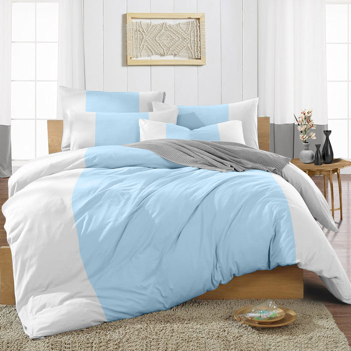 Light Blue Contrast Colour Bar Duvet Cover