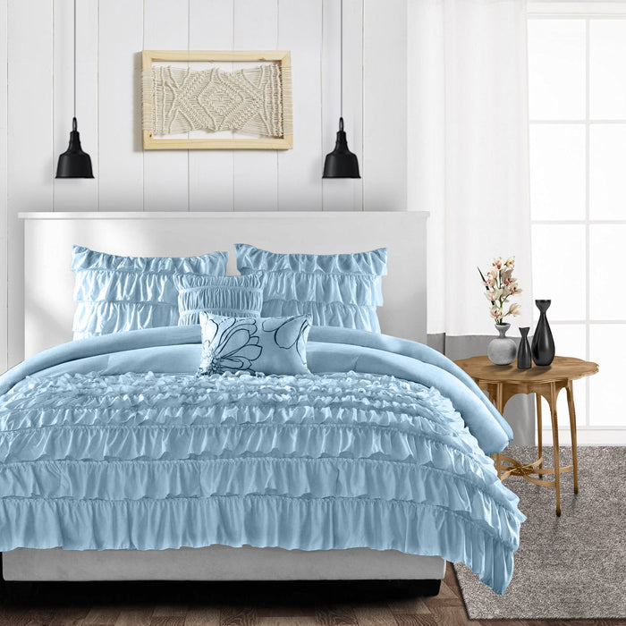 Light Blue Multi Ruffled Duvet Cover