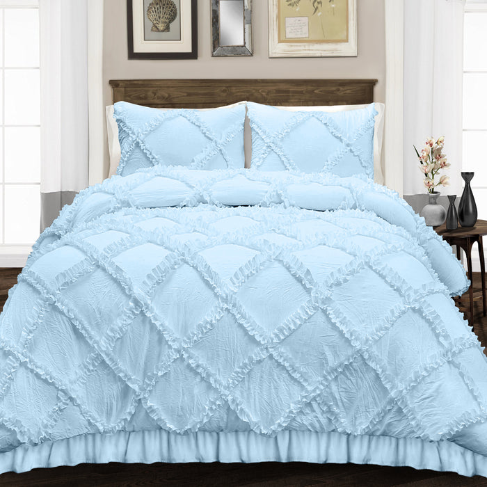 Light Blue Diamond Ruffled Duvet Cover