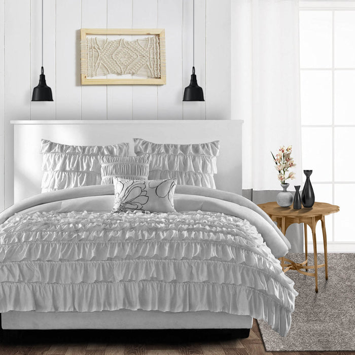 Light Grey Multi Ruffled Duvet Cover