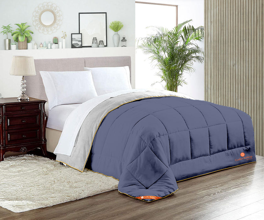 Light grey and mediterranean blue reversible comforter