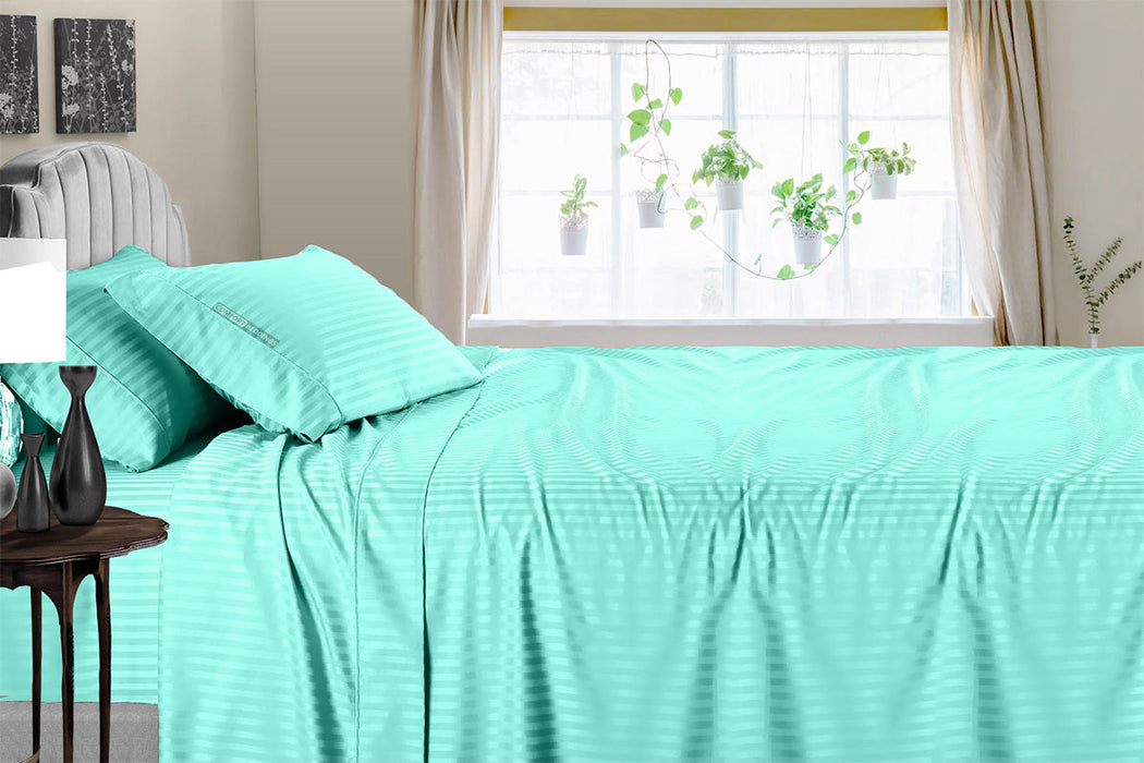 High Quality Aqua Blue 300 TC Striped Sheet Set