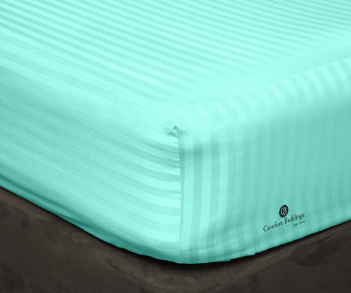Aqua Blue Stripe Fitted Bed Sheet - Comfort Beddings