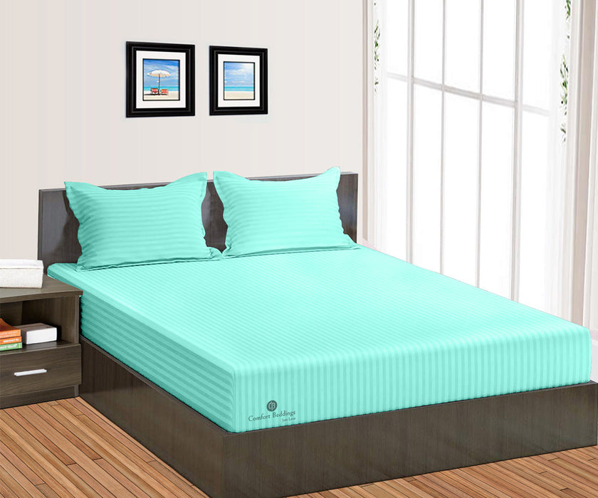 Aqua Blue Stripe Fitted Bed Sheet - Comfort Beddings