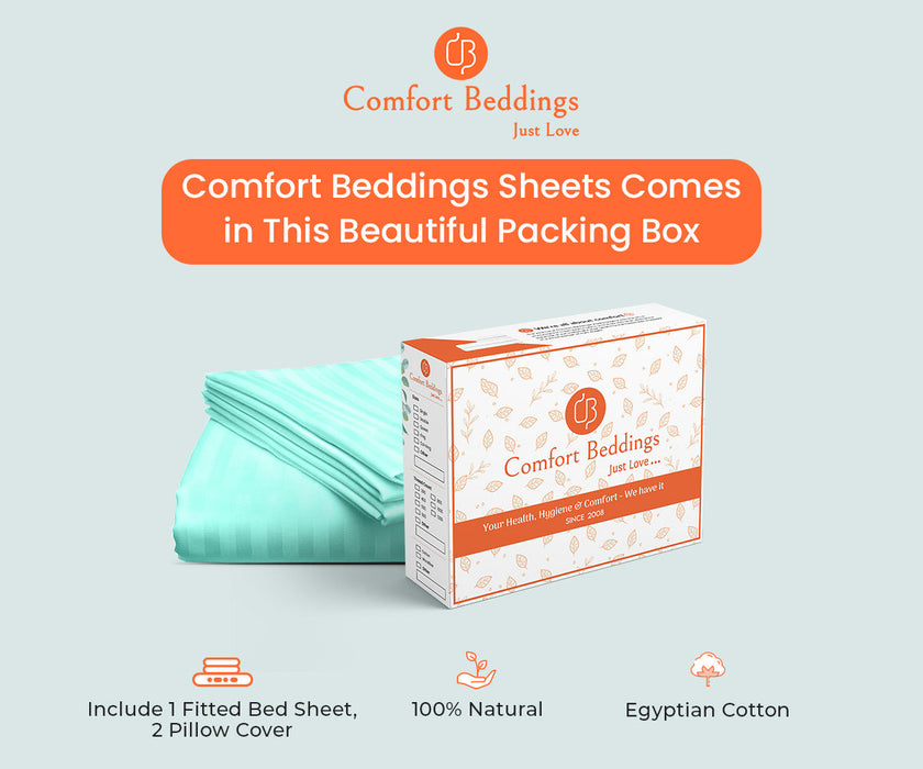 Aqua Blue Stripe Fitted Bed Sheet - Comfort Beddings
