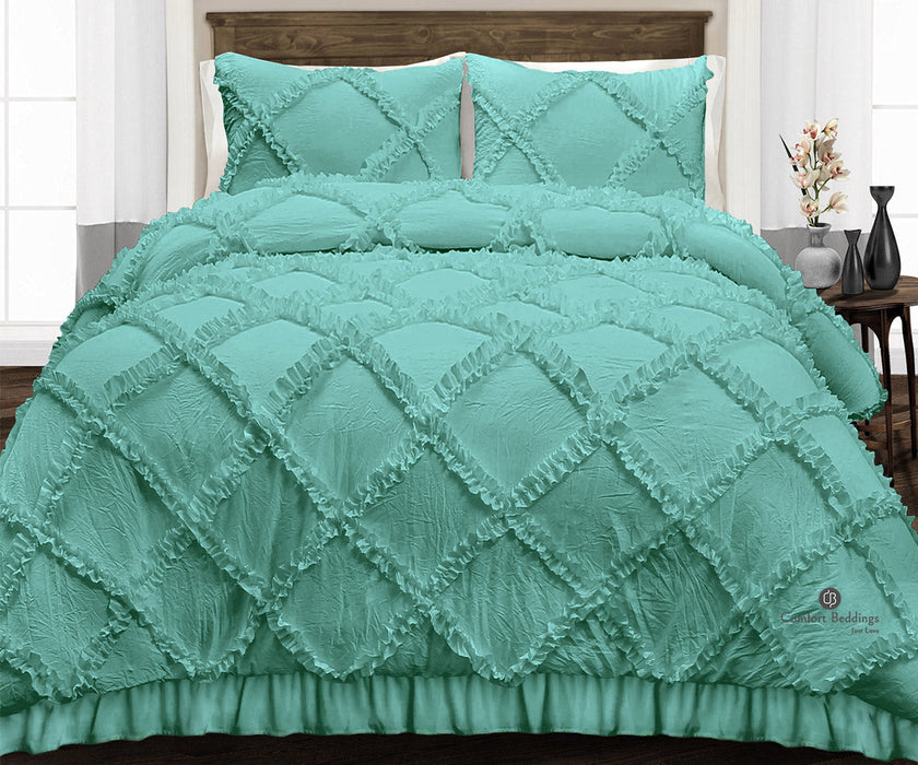 Aqua Green Diamond Ruffled comforter