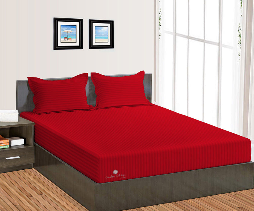 Blood Red Stripe Fitted Bed Sheet - Comfort Beddings