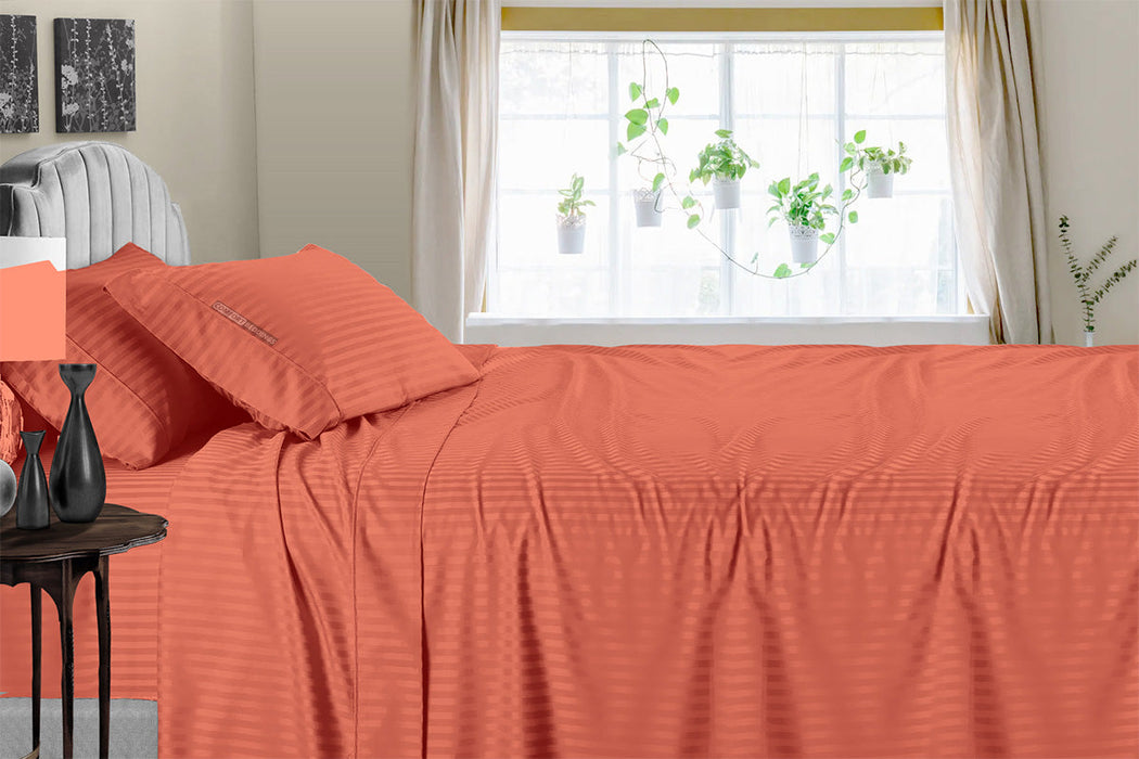 Luxury Brick Red Striped Sheet Set