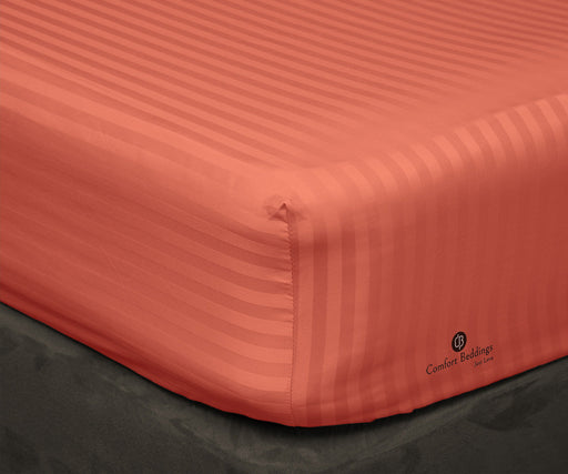 Brick Red Striped Fitted Bed Sheet - Comfort Beddings