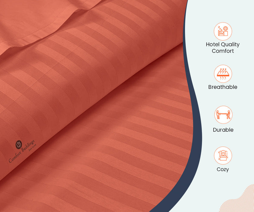 Brick Red Striped Fitted Bed Sheet - Comfort Beddings