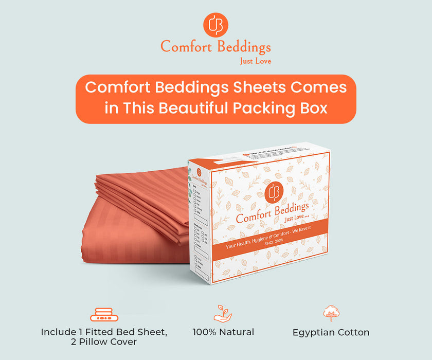 Brick Red Striped Fitted Bed Sheet - Comfort Beddings