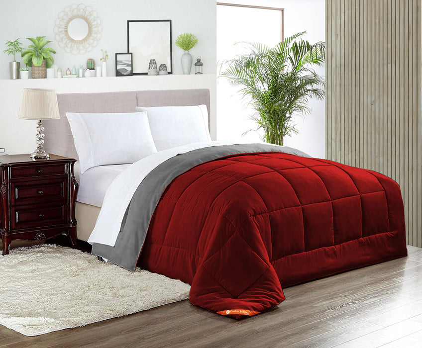 Burgundy and dark grey reversible comforter