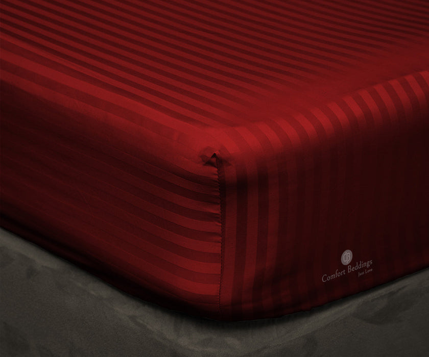 Burgundy Stripe Fitted Bed Sheet - Comfort Beddings