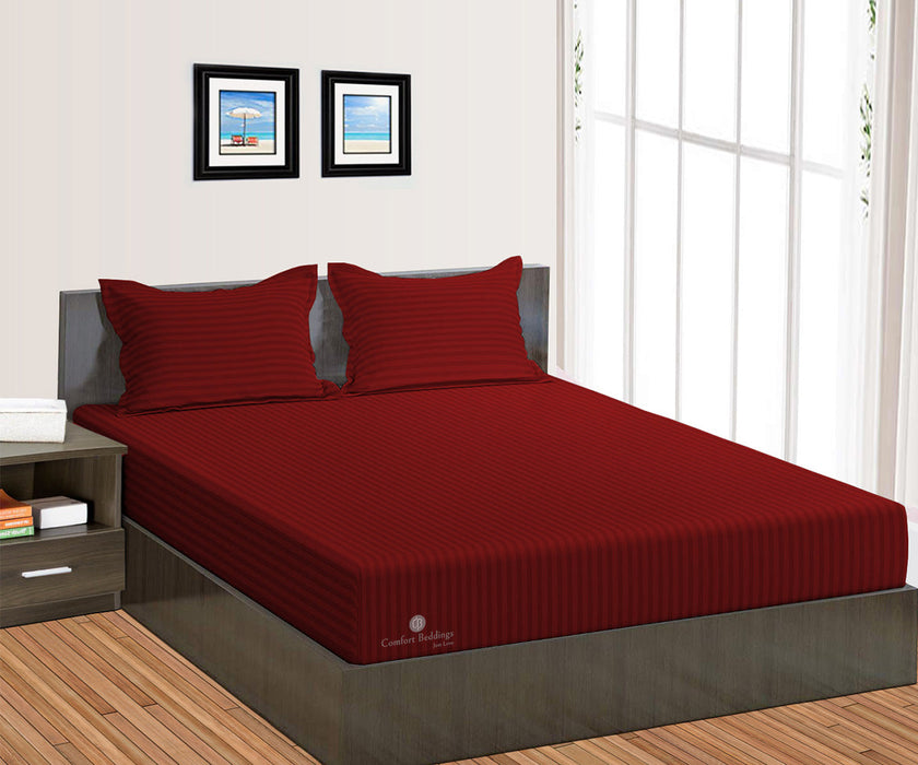 Burgundy Stripe Fitted Bed Sheet - Comfort Beddings