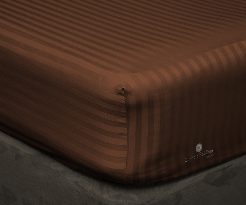 Chocolate Stripe Fitted Bed Sheet - Comfort Beddings