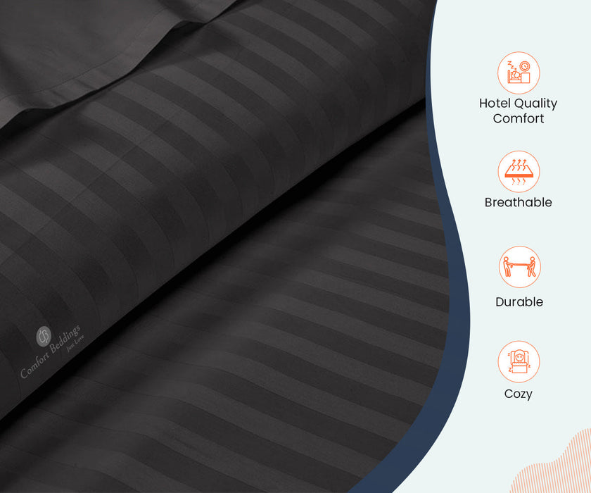 Dark Gray Striped Fitted Bed Sheet - Comfort Beddings