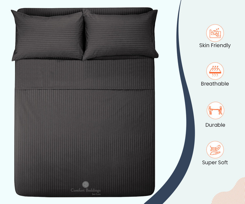 dark grey stripe queen size flat sheet size