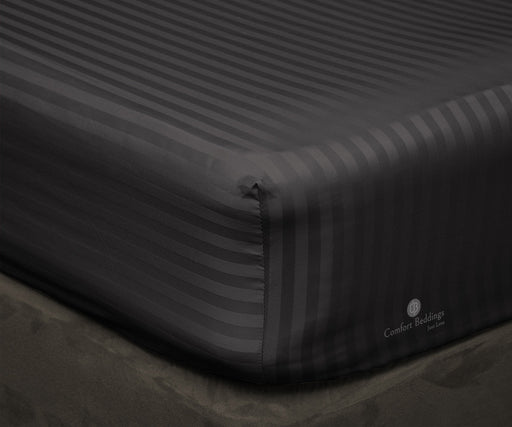 Dark Gray Striped Fitted Bed Sheet - Comfort Beddings