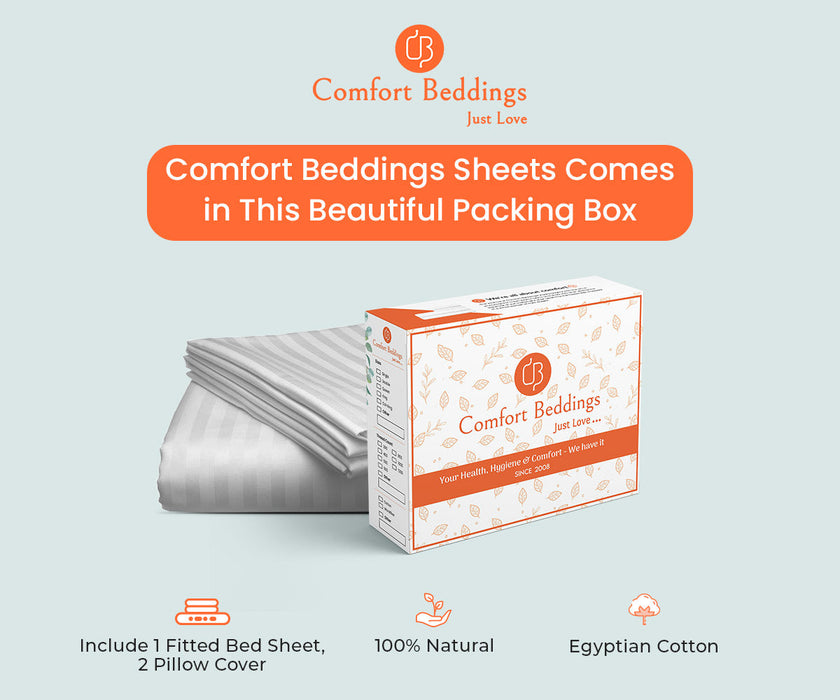 Light Grey Striped Fitted Bed Sheet - Comfort Beddings