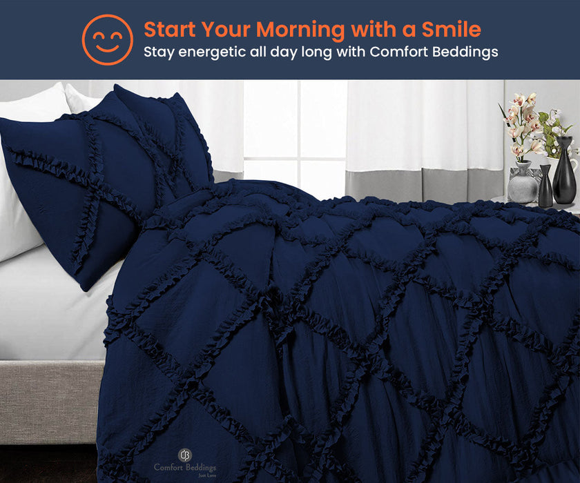 Navy Blue Diamond Ruffled comforter