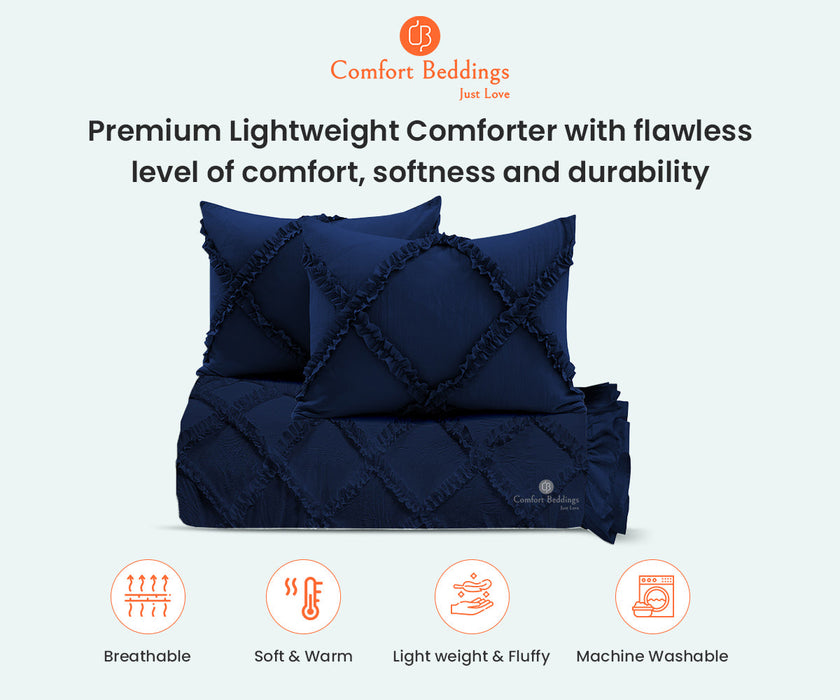 Navy Blue Diamond Ruffled comforter