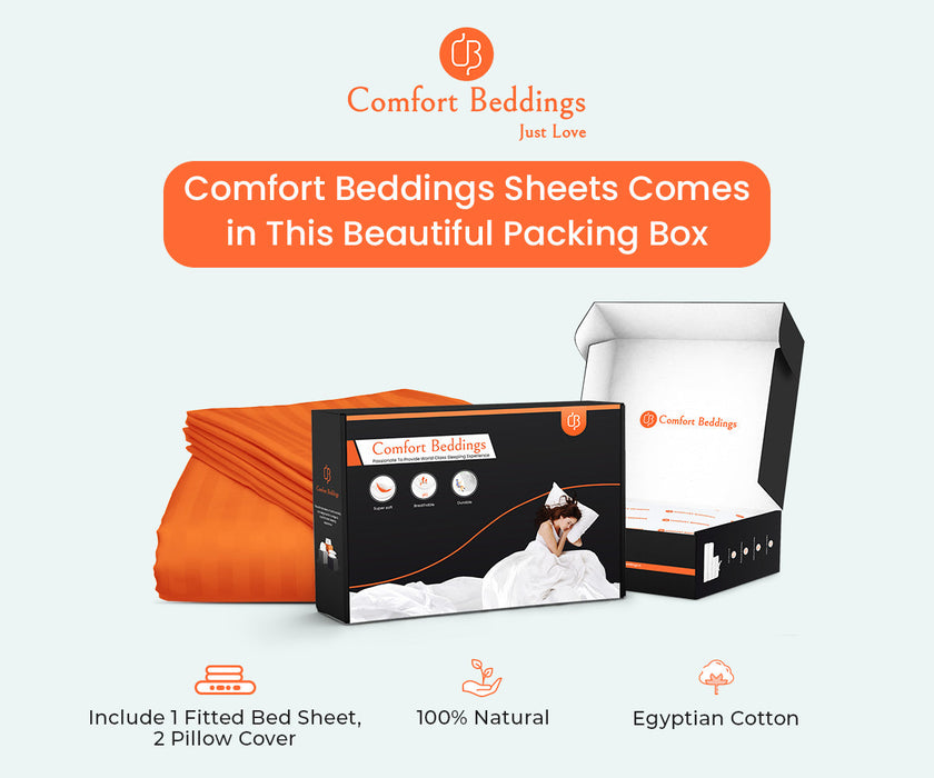 Orange Stripe Fitted Bed Sheet - Comfort Beddings