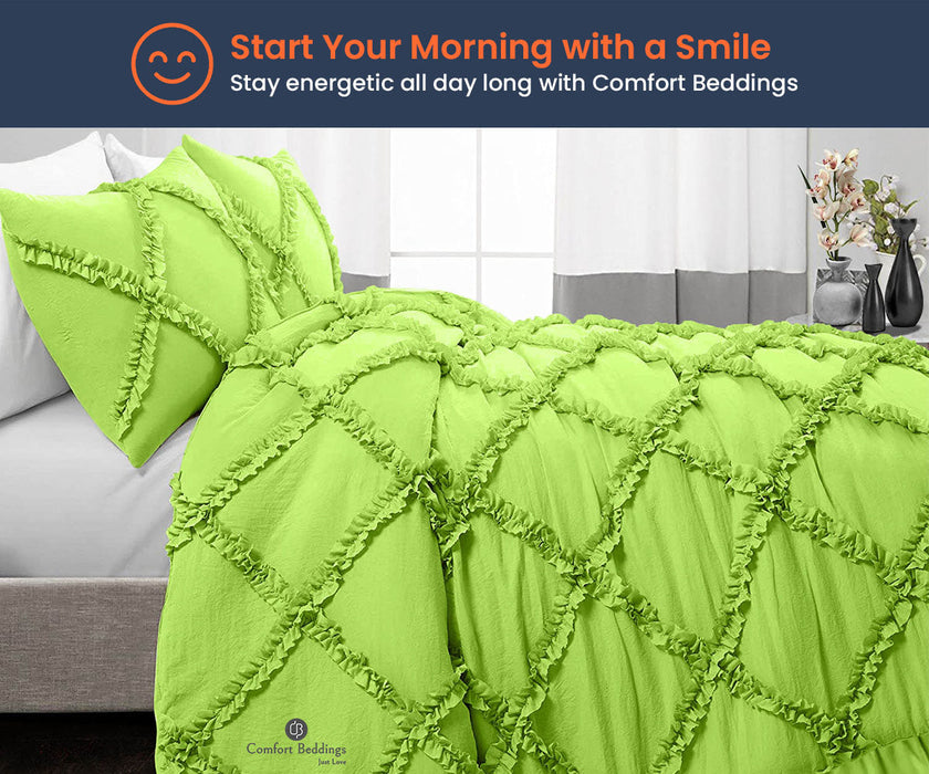 Parrot Green Diamond Ruffled comforter