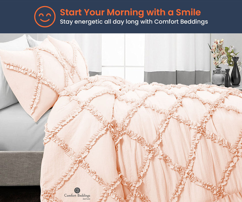 Peach Diamond Ruffled comforter