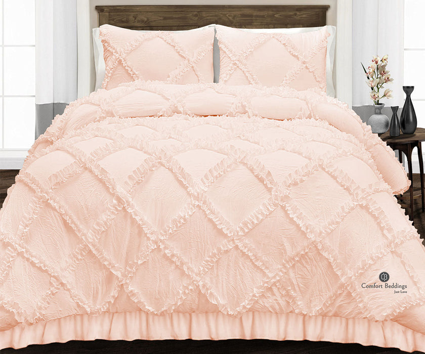 Peach Diamond Ruffled comforter