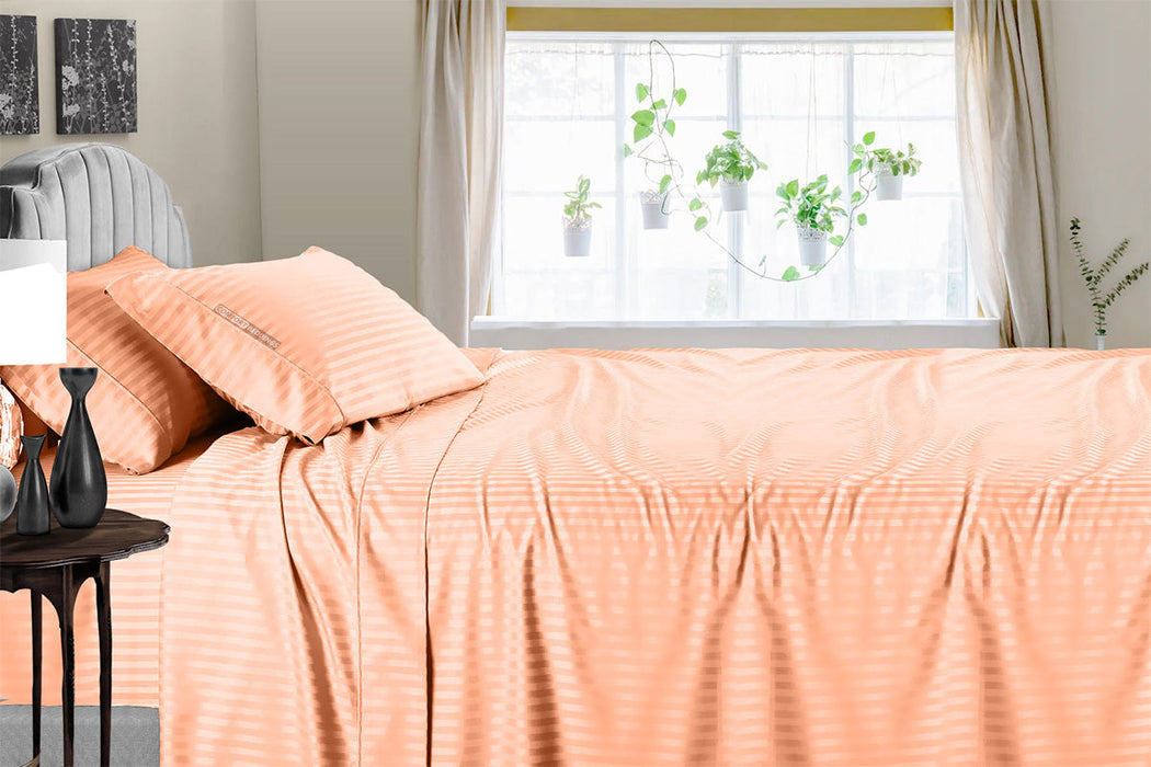 Trendy Peach 300 Thread Count Striped Sheet Set