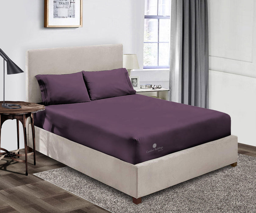 Super Soft Plum Fitted Bed Sheet - Comfort Beddings