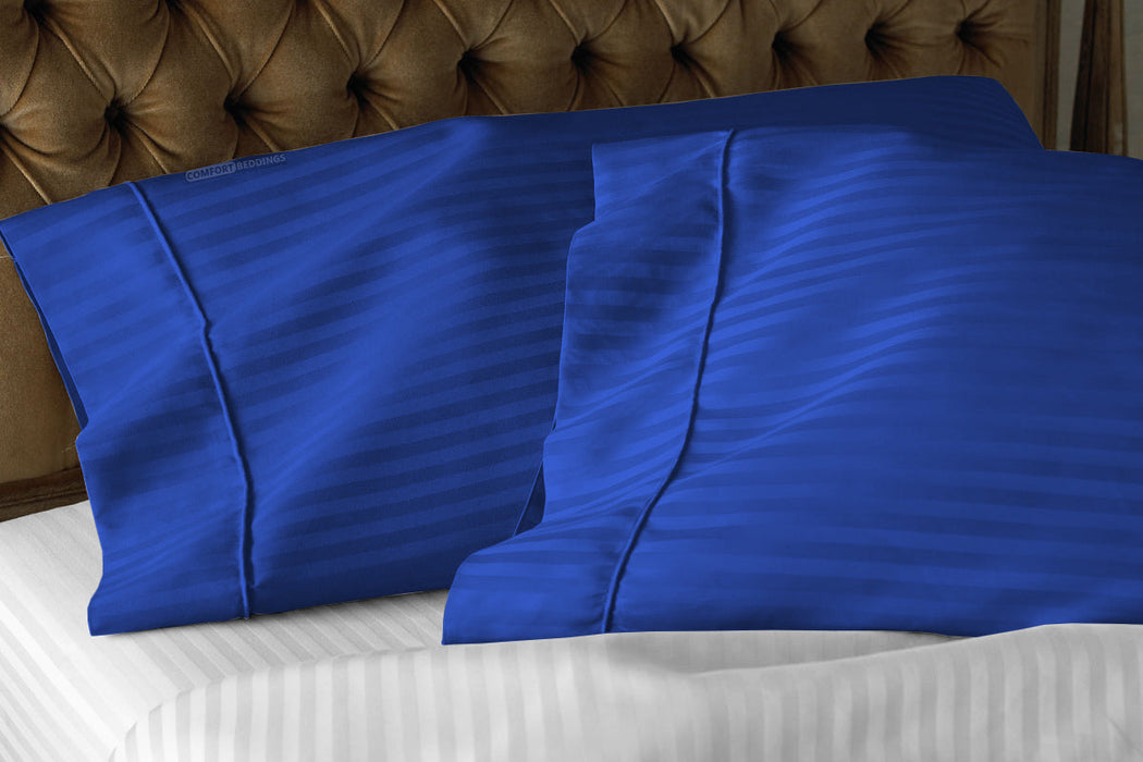 Blue striped cotton pillow covers